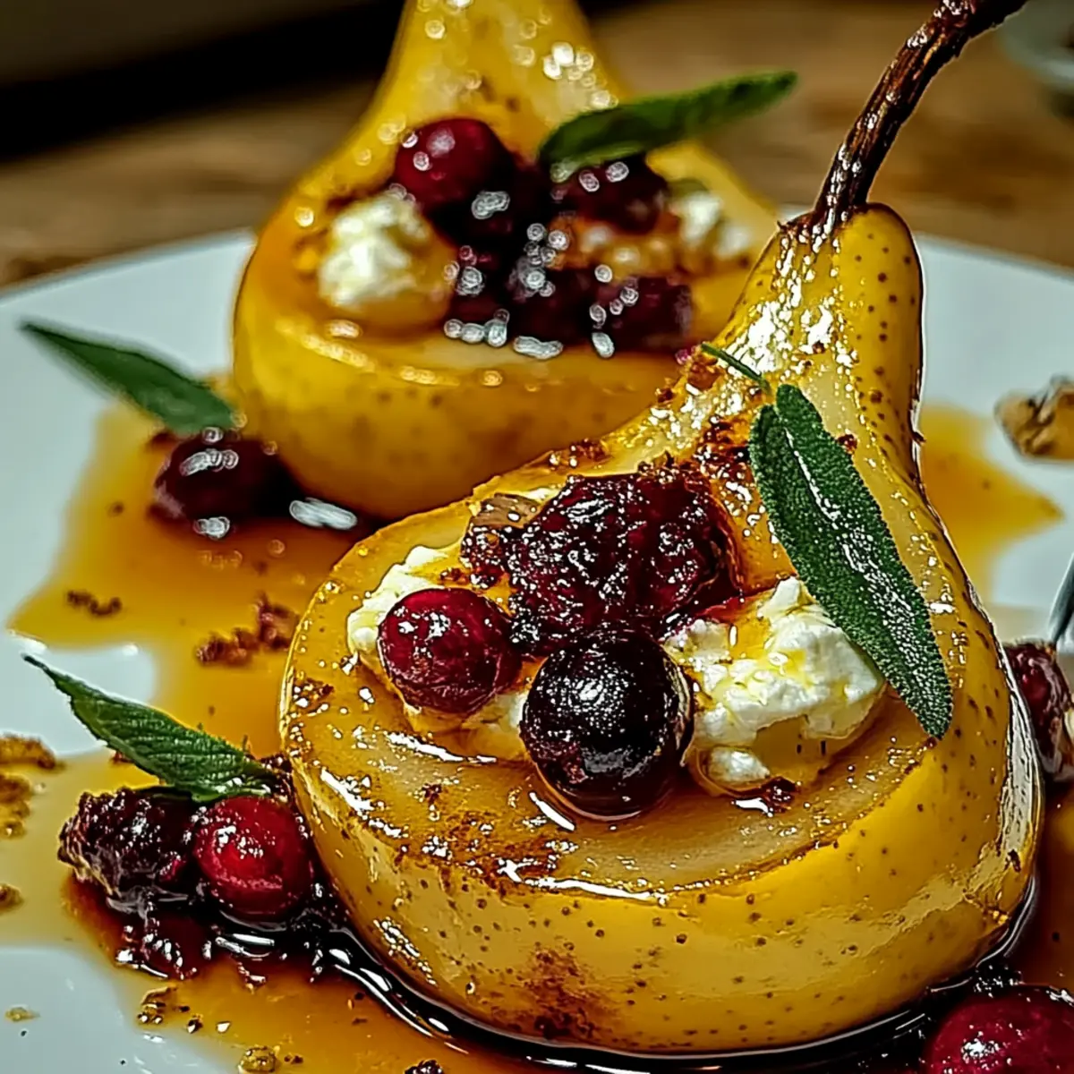 Baked Pears with Goat Cheese, Honey, and Cranberries