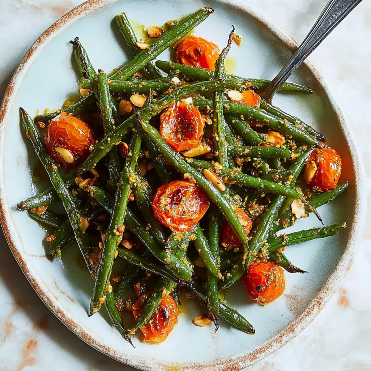 Blistered Green Beans With Tomato-Almond Pesto
