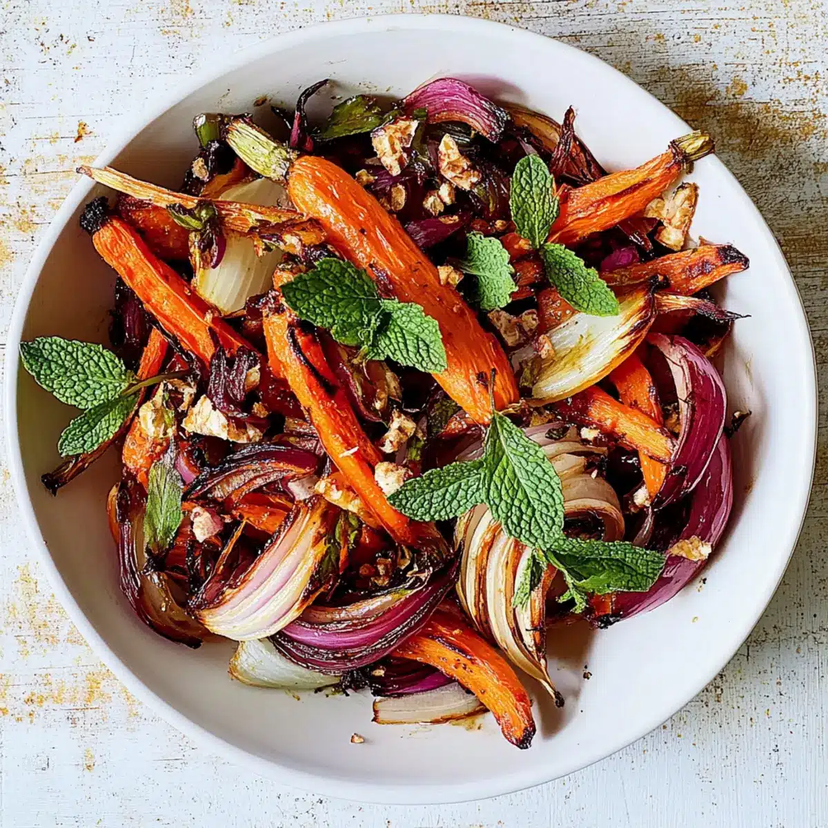 Roasted Carrots and Red Onions With Fennel and Mint