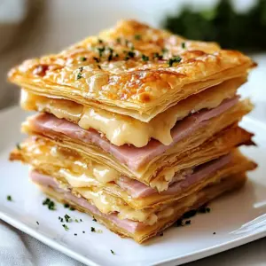 Crispy Ham & Cheese Puff Pastry Stacks