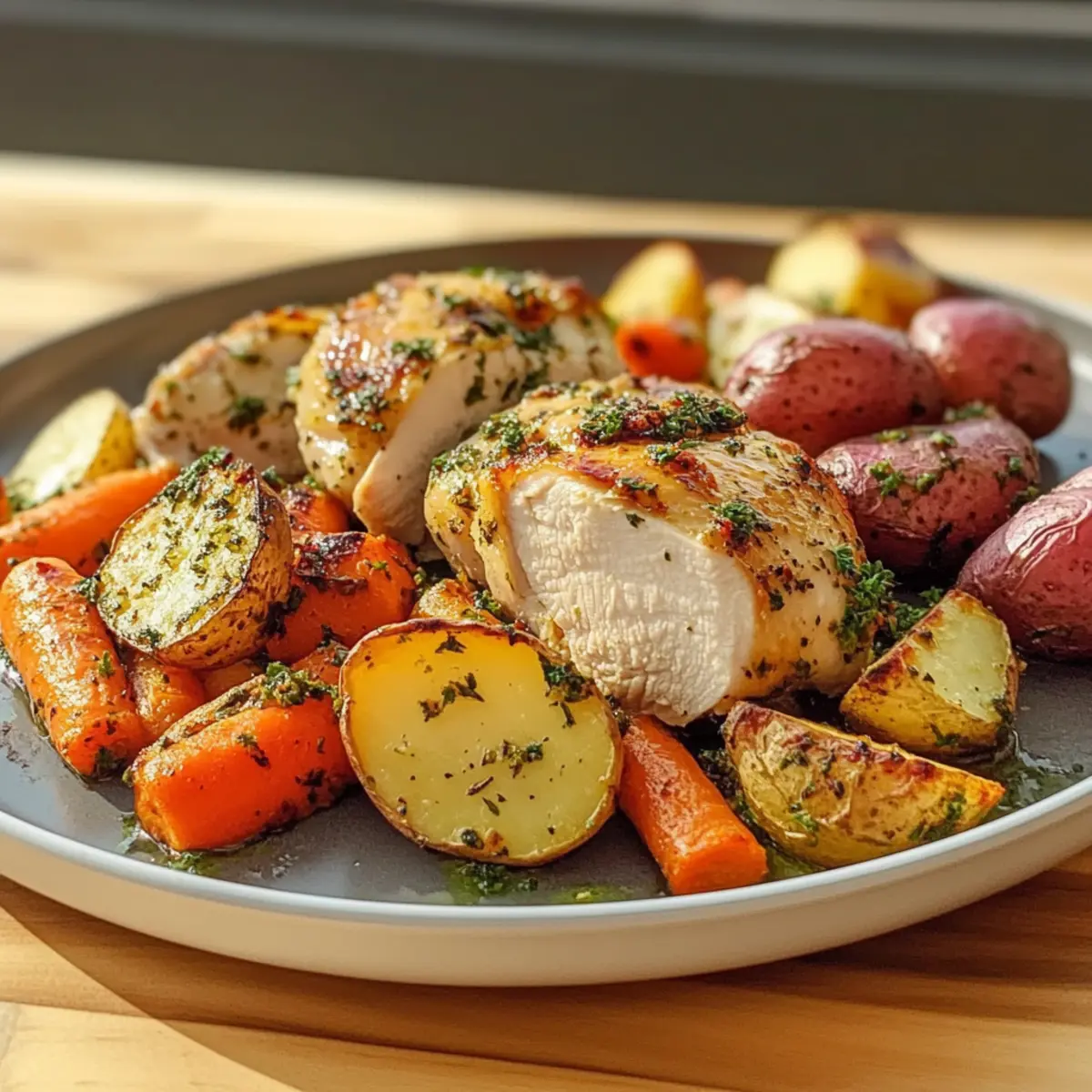 One Pan Herb Roasted Vegetables & Chicken