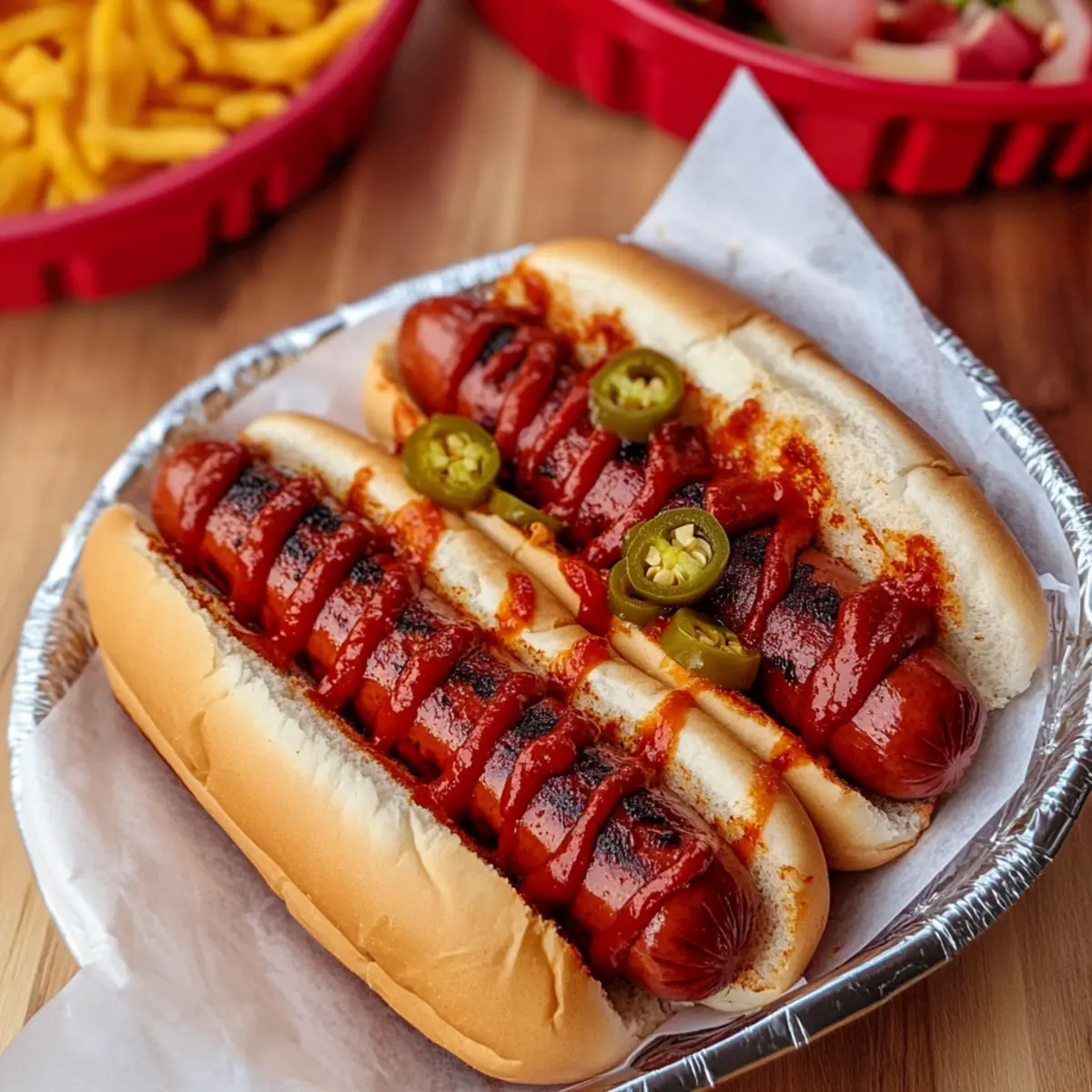 Grilled Barbecued Hot Dogs