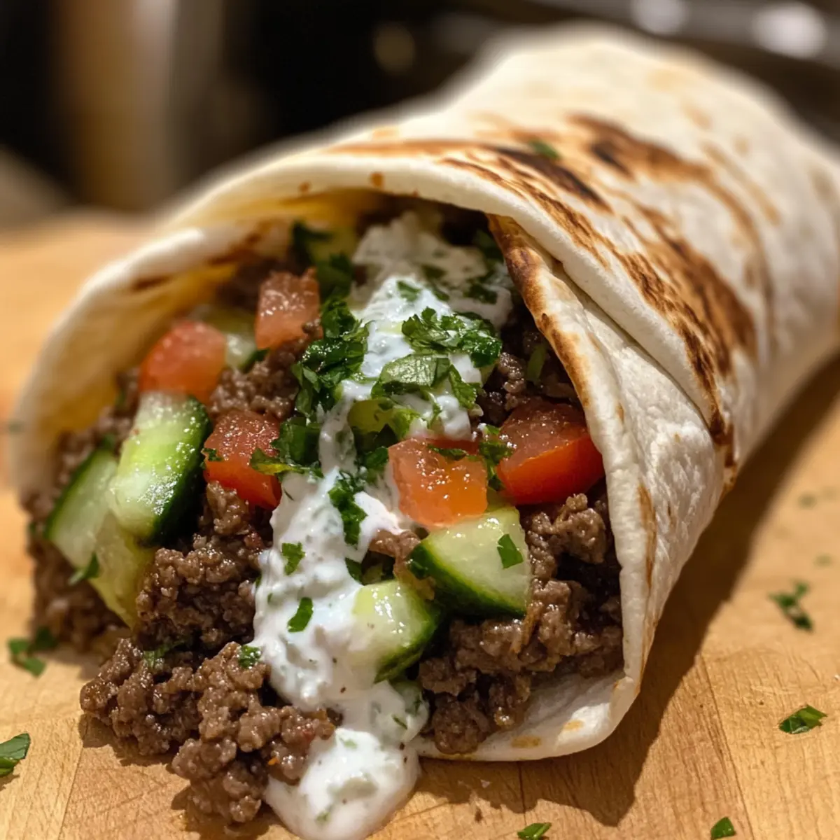 Greek Beef Wraps with Garlic Yogurt Sauce